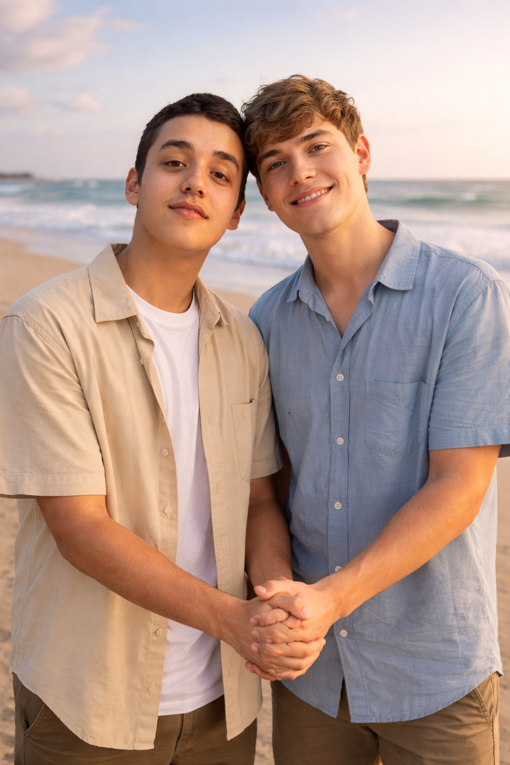 Hollin and his husband at the beach